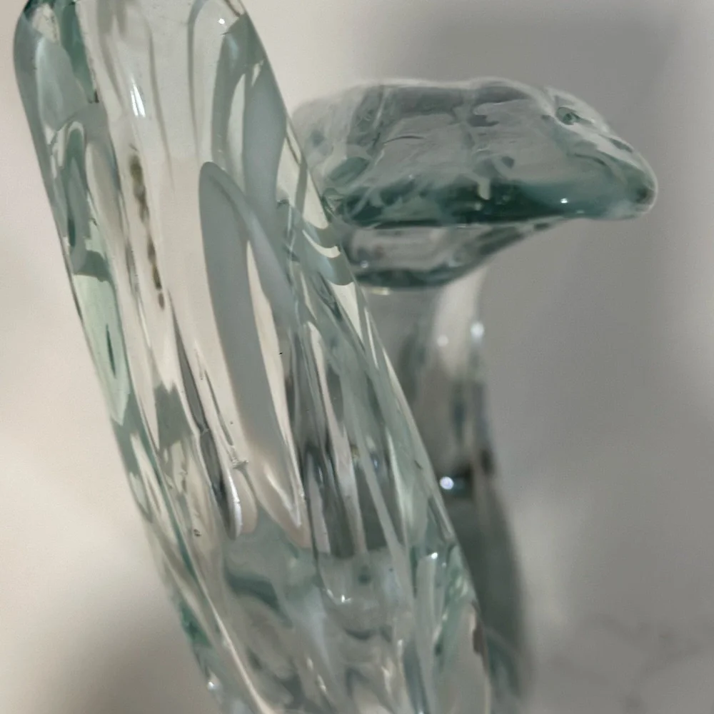 Modern Blown Glass Art Vase Clear And White Heavy 12” Vase
